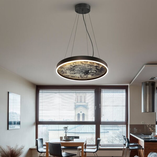 Schuller Valencia Lampă suspendată LED Stone, Ø 60 cm, CCT, negru, metal, acrilic, Negru, Camera de zi / sufragerie, Metal, Modern