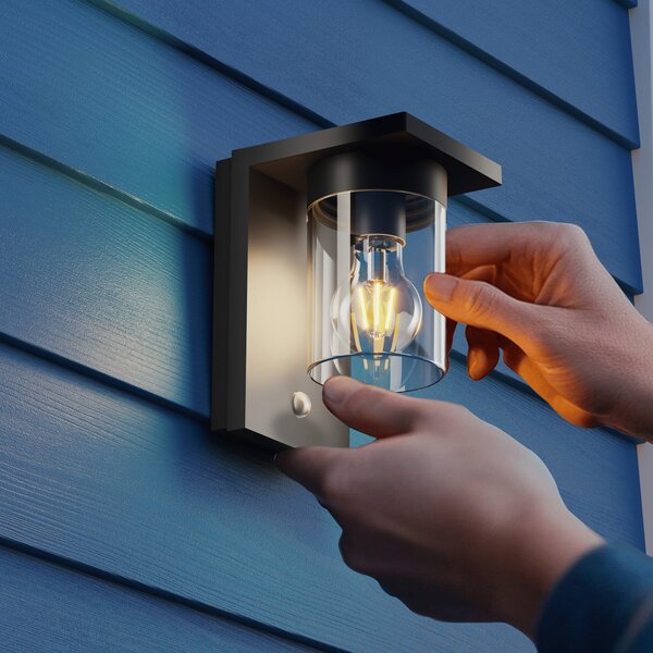 Calex LED exterior pentru perete Asti, senzor, IP44, negru, Negru, Plastic, Modern