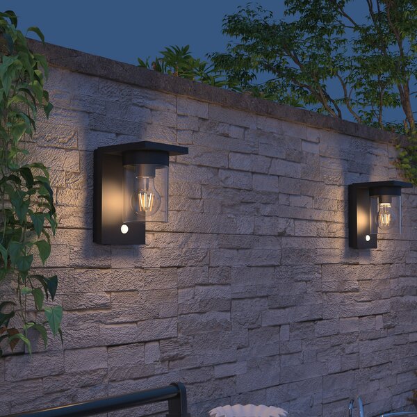 Calex LED exterior pentru perete Asti, senzor, IP44, negru, Negru, Plastic, Modern