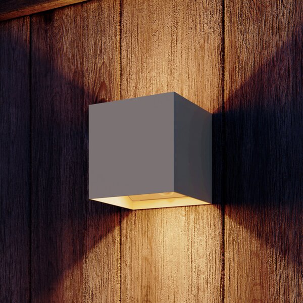 Calex LED cu senzor pentru exterior, Volterra, nisip, IP44, Bej, Camera de zi / sufragerie, Aluminiu, Modern, Priză de perete sus / jos