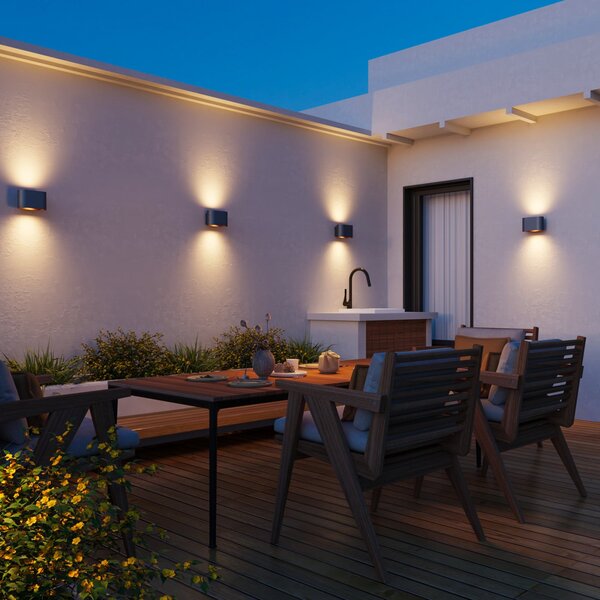Calex LED lampă de perete exterior Potenza sus/jos, IP44, negru/auriu, Negru, Hol, Aluminiu, Modern