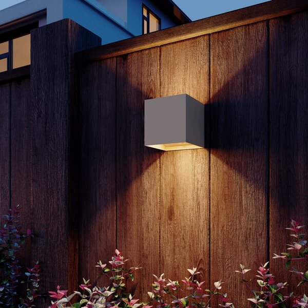 Calex LED cu senzor pentru exterior, Volterra, nisip, IP44, Bej, Camera de zi / sufragerie, Aluminiu, Modern, Priză de perete sus / jos