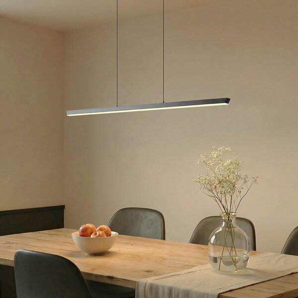 Lucande Lampă suspendată LED Solvar, 117 cm, negru, CCT, dimabil, reglabil, Negru, Camera de zi / sufragerie, Metal, Modern