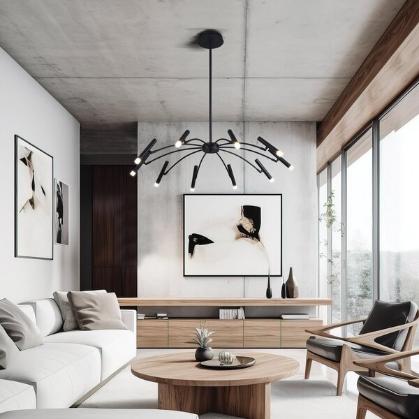 Viokef Lampă suspendată LED Secret, negru, Ø 80 cm, metal, 10 becuri, reglabil, Negru, Camera de zi / sufragerie, Metal, Modern