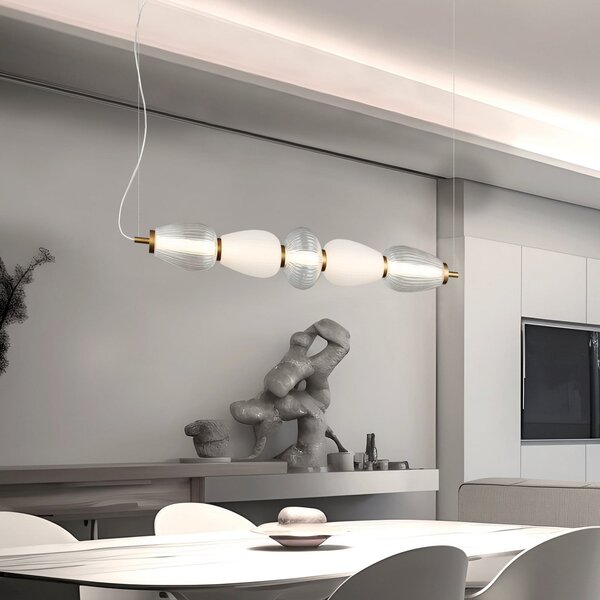 Viokef Lampă suspendată LED Shiny, lungime 83 cm, transparentă/albă, sticlă, Transparent, Camera de zi / sufragerie, Sticlă, Modern