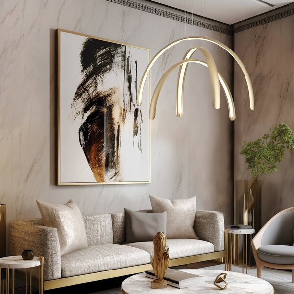 Viokef Lampă suspendată LED Megan, lungime 60 cm, auriu, 3 becuri., Auriu / Alamă, Camera de zi / sufragerie, Aluminiu, Modern