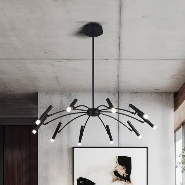 Viokef Lampă suspendată LED Secret, negru, Ø 80 cm, metal, 10 becuri, reglabil, Negru, Camera de zi / sufragerie, Metal, Modern