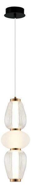 Viokef Lampă suspendată LED Shiny, Ø 16 cm, transparent/alb, sticlă, Transparent, Camera de zi / sufragerie, Sticlă, Modern