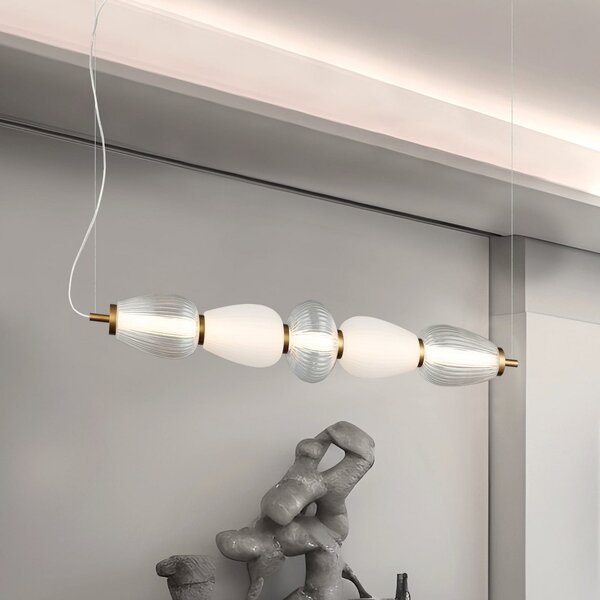 Viokef Lampă suspendată LED Shiny, lungime 83 cm, transparentă/albă, sticlă, Transparent, Camera de zi / sufragerie, Sticlă, Modern