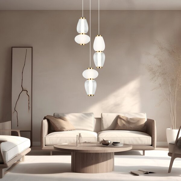 Viokef Lampă suspendată LED Shiny, Ø 60 cm, transparentă/albă, sticlă, Transparent, Camera de zi / sufragerie, Sticlă, Modern