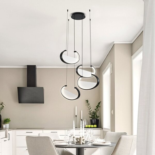 Viokef Lampă suspendată LED Adele, Ø 75 cm, negru, metal, 4 becuri, Negru, Camera de zi / sufragerie, Aluminiu, Modern