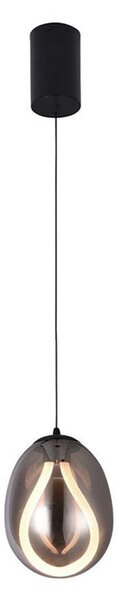 Viokef Lampă suspendată LED Melanie, Ø 16 cm, gri fumuriu/negru, sticlă, Gri, Camera de zi / sufragerie, Sticlă