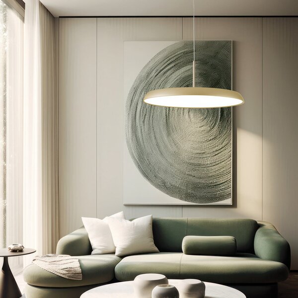Viokef Lampă suspendată LED Art, crem-auriu, Ø 45 cm, metal, Auriu / Alamă, Camera de zi / sufragerie, Metal, Modern