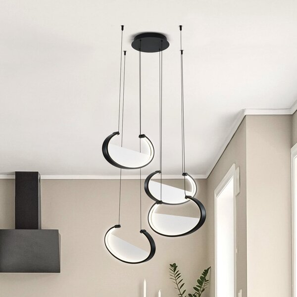 Viokef Lampă suspendată LED Adele, Ø 75 cm, negru, metal, 4 becuri, Negru, Camera de zi / sufragerie, Aluminiu, Modern