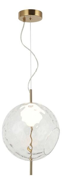 Viokef Lampă suspendată LED Dalia, transparentă/aurie, Ø 30 cm, sticlă, Transparent, Camera de zi / sufragerie, Sticlă, Modern