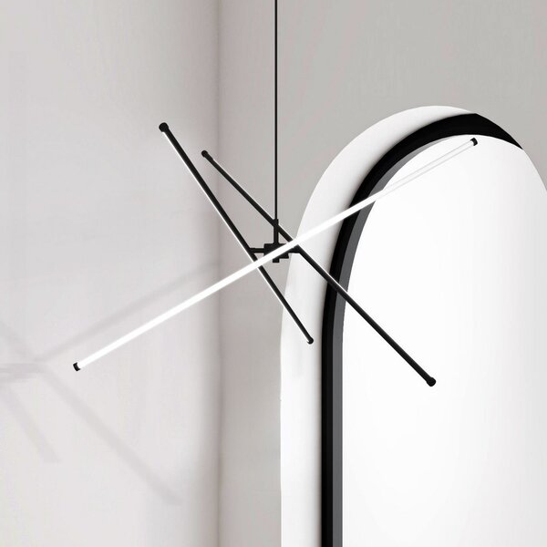 Viokef Lampă suspendată LED Sandy, lungime 90 cm, negru, metal, Negru, Camera de zi / sufragerie, Aluminiu, Modern