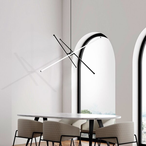 Viokef Lampă suspendată LED Sandy, lungime 90 cm, negru, metal, Negru, Camera de zi / sufragerie, Aluminiu, Modern