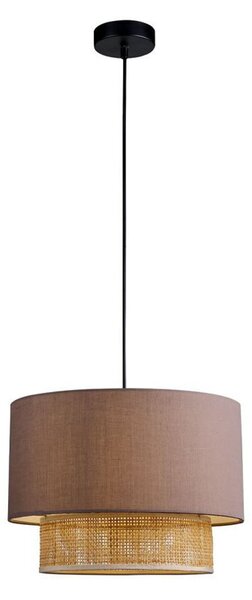 Viokef Lampă suspendată Rika, Ø 34 cm, gri/culoare naturală, material textil/rattan, reglabil, Gri, Camera de zi / sufragerie, Țesătură / Textil