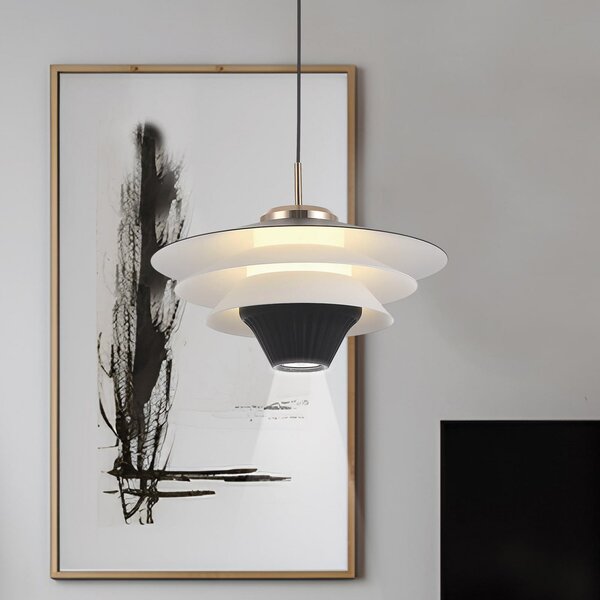 Viokef Lampă suspendată LED Manley, negru/alb, Ø 22 cm, metal, Negru, Camera de zi / sufragerie, Metal, Modern
