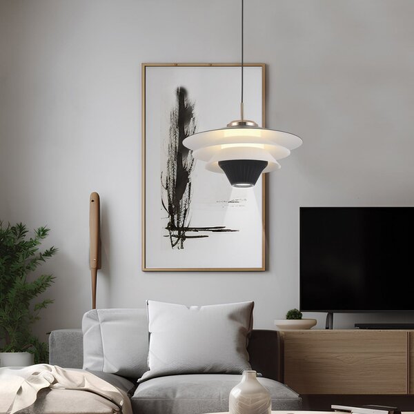 Viokef Lampă suspendată LED Manley, negru/alb, Ø 22 cm, metal, Negru, Camera de zi / sufragerie, Metal, Modern