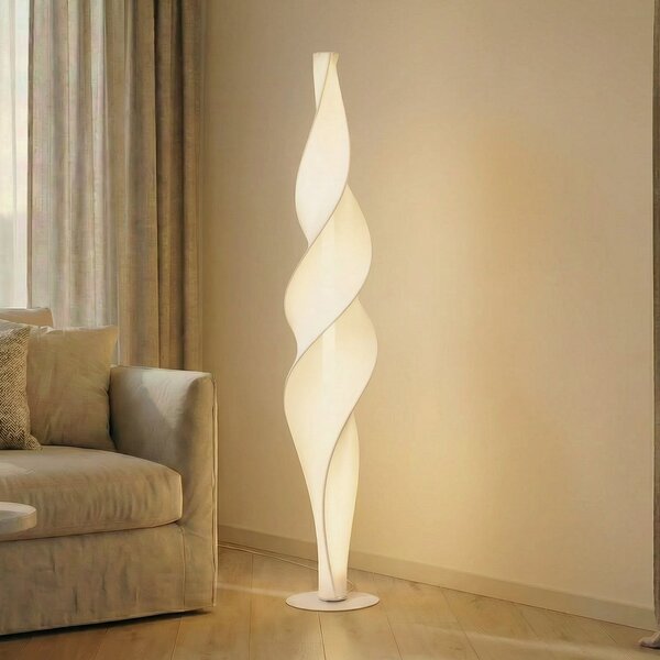 Lucande Lampadar LED Novelle, albă, CCT, înălțime 137 cm, reglabil, Alb, Camera de zi / sufragerie, Plastic, Design