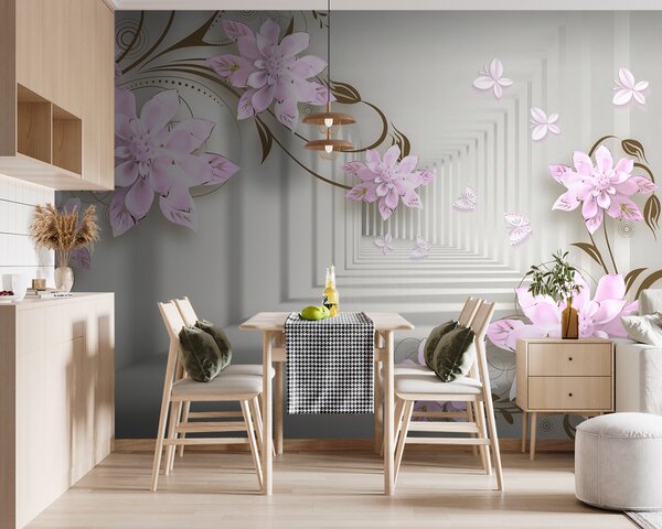 Fototapet Flori delicate și fluturi grațioși dansează, Fototapet 3D, Fototapet populare, u21861v3 - Tapeko.ro