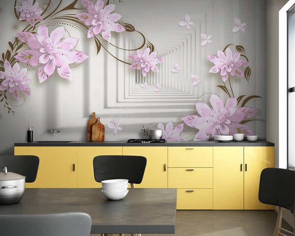 Fototapet Flori delicate și fluturi grațioși dansează, Fototapet 3D, Fototapet populare, u21861v3 - Tapeko.ro