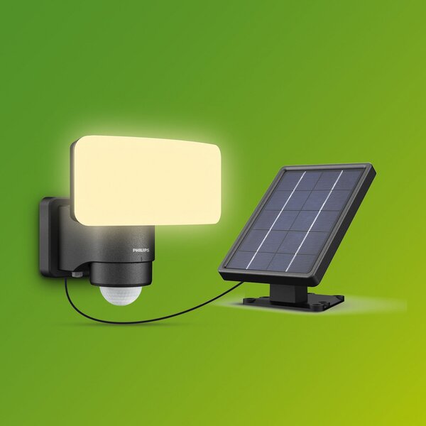 Philips LED Solar Spot Tylus, negru 3.000K senzor, Negru, Plastic, Lumini solare