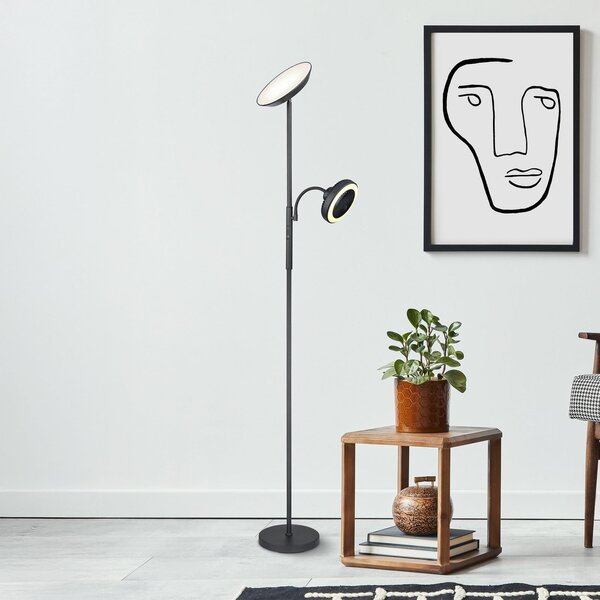 Globo Lampadar LED Davyd, negru, 178 cm, lumină de citit, ventilator, reglabil, Negru, Camera de zi / sufragerie, Metal, Modern, Lumină de lectură