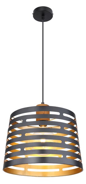 Globo Lampă suspendată Ablona, Ø 35 cm, negru/auriu, metal, reglabil, Negru, Camera de zi / sufragerie, Metal, Modern