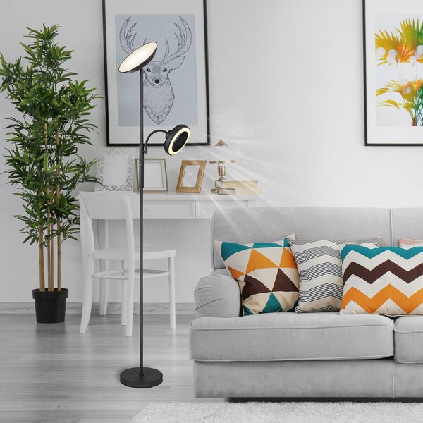 Globo Lampadar LED Davyd, negru, 178 cm, lumină de citit, ventilator, reglabil, Negru, Camera de zi / sufragerie, Metal, Modern, Lumină de lectură