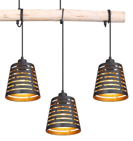 Globo Lampă suspendată Ablona, lungime 85 cm, negru/auriu, metal, reglabil, Negru, Camera de zi / sufragerie, Lemn, Modern