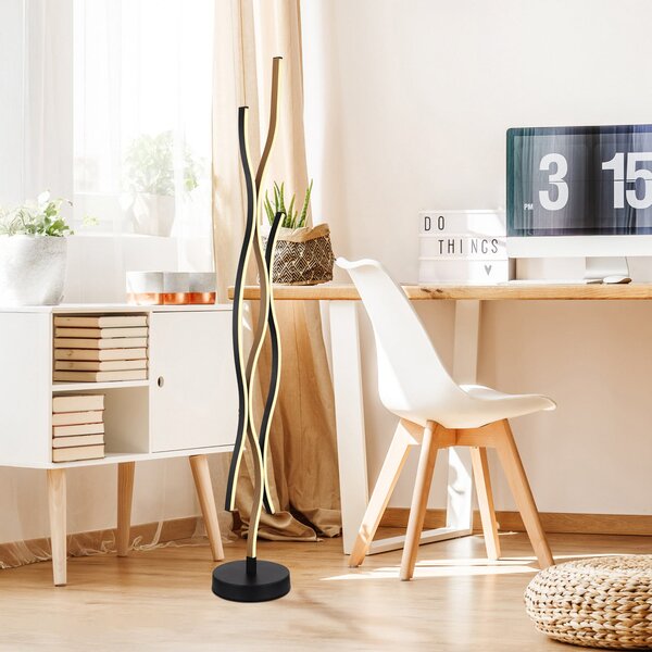 Globo Lampadar LED Geronimo, înălțime 135 cm, negru/aspect lemn, Negru, Camera de zi / sufragerie, Aluminiu, Modern