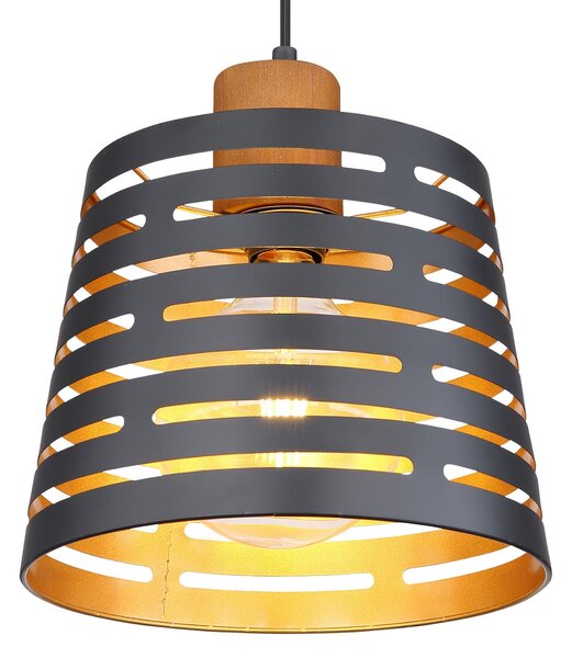 Globo Lampă suspendată Ablona, Ø 25 cm, negru/auriu, metal, reglabil, Negru, Camera de zi / sufragerie, Metal, Modern