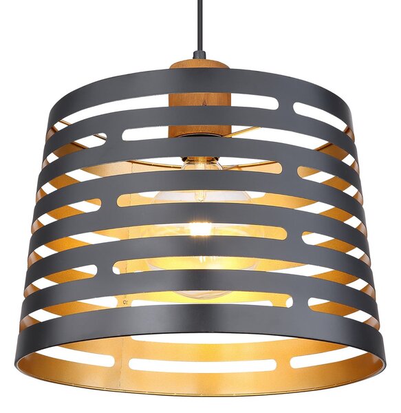 Globo Lampă suspendată Ablona, Ø 35 cm, negru/auriu, metal, reglabil, Negru, Camera de zi / sufragerie, Metal, Modern