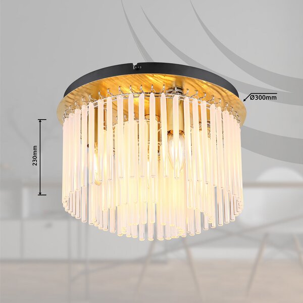 Globo Plafonieră Gorley, auriu/opal, Ø 32 cm, metal/sticlă, reglabil, Auriu / Alamă, Camera de zi / sufragerie, Sticlă