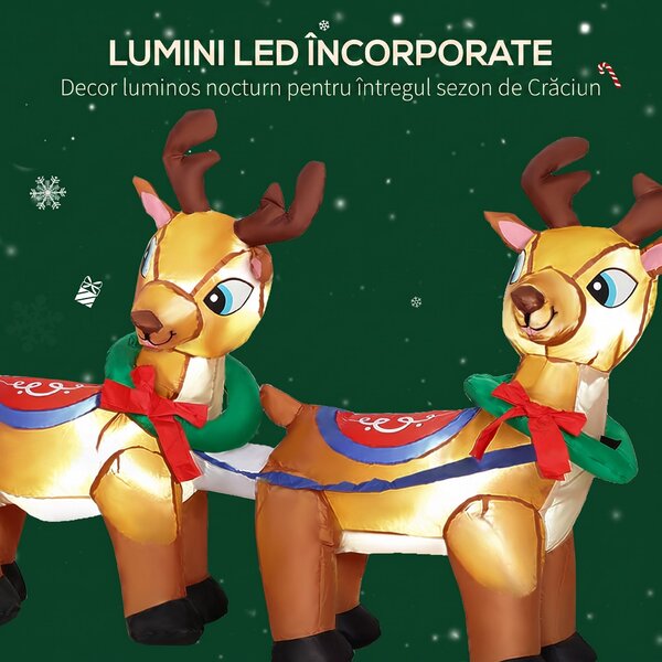 Outsunny Decorație de Crăciun Gonflabilă de 2,4 m pentru Exterior, Moș Crăciun Gonflabil cu Sanie și Reni, 6 Lumini LED și Suflantă, pentru Grădină și Interior | Aosom Romania
