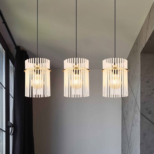 Globo Lampă suspendată Gorley, lungime 80 cm, auriu/opal, 3 becuri., Auriu / Alamă, Camera de zi / sufragerie, Sticlă