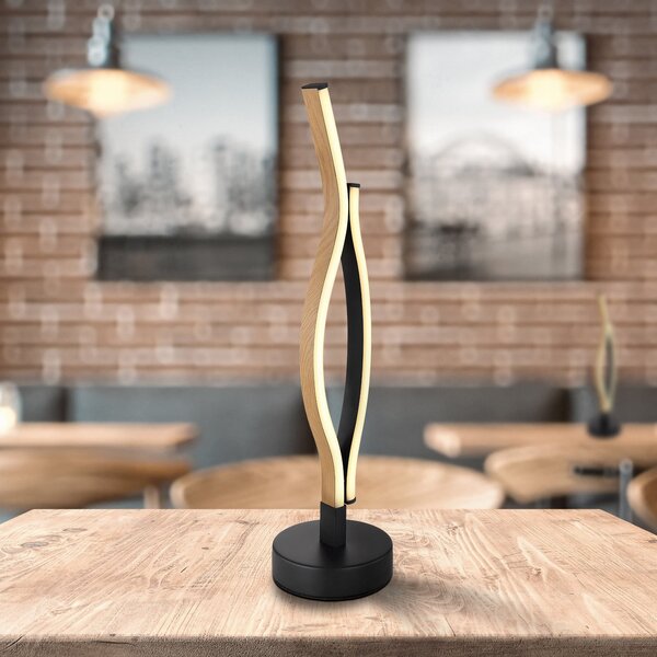 Globo Lampa de masă LED Geronimo, înălțime 47 cm, negru/aspect lemn, Negru, Camera de zi / sufragerie, Aluminiu, Modern