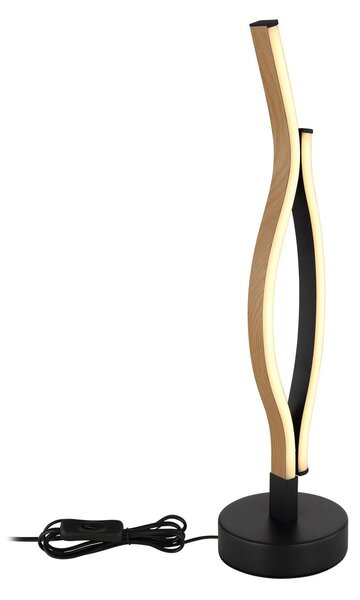Globo Lampa de masă LED Geronimo, înălțime 47 cm, negru/aspect lemn, Negru, Camera de zi / sufragerie, Aluminiu, Modern