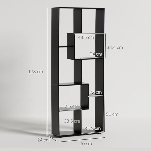 HOMCOM Bibliotecă Modernă cu 8 Rafturi din PAL E1, Design pentru Casă și Birou, 70x24x178 cm, Alb | Aosom Romania