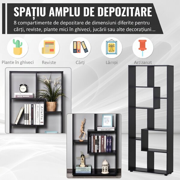 HOMCOM Bibliotecă Modernă cu 8 Rafturi din PAL E1, Design pentru Casă și Birou, 70x24x178 cm, Alb | Aosom Romania
