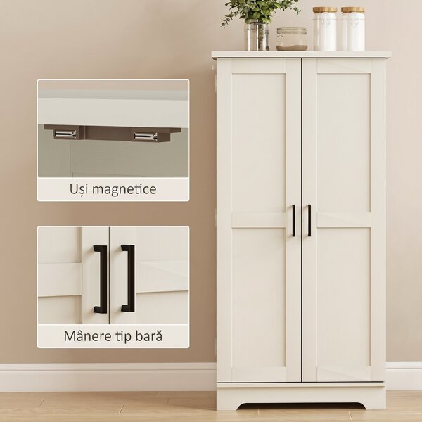 HOMCOM Dulap de Bucătărie Tip Cămară, Rustic, cu 12 Rafturi pentru Condimente, Rafturi Reglabile, 2 Uși, pentru Sufragerie și Living, 60x40x120 cm, Crem | Aosom Romania