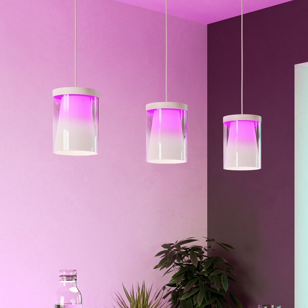 EGLO connect Lampă suspendată LED inteligentă Chiusello-Z, alb, metal, reglabil, Alb, Camera de zi / sufragerie, Sticlă, Modern