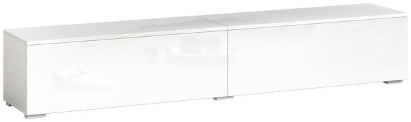 HOMCOM Dulap TV Suspendat 180 cm pentru TV până la 75 Inch, Dulap Modern pentru Living cu Uși cu Deschidere prin Apăsare și Orificii pentru Cabluri, Consolă Multimedia Montată pe Perete, Alb Lucios | Aosom Romania