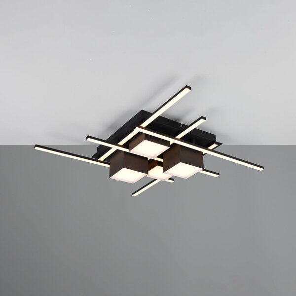 Trio Lighting Plafonieră LED Roger, negru mat, metal, CCT, telecomandă., reglabil, Negru, Camera de zi / sufragerie, Metal, Modern