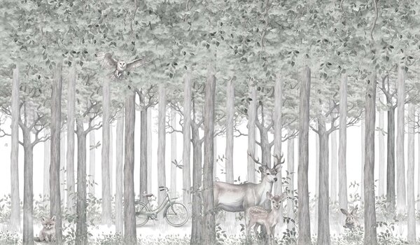 Fototapet Un grup de animale într-o pădure, Fototapet pădure, Fototapet populare, u97629v1 - Tapeko.ro