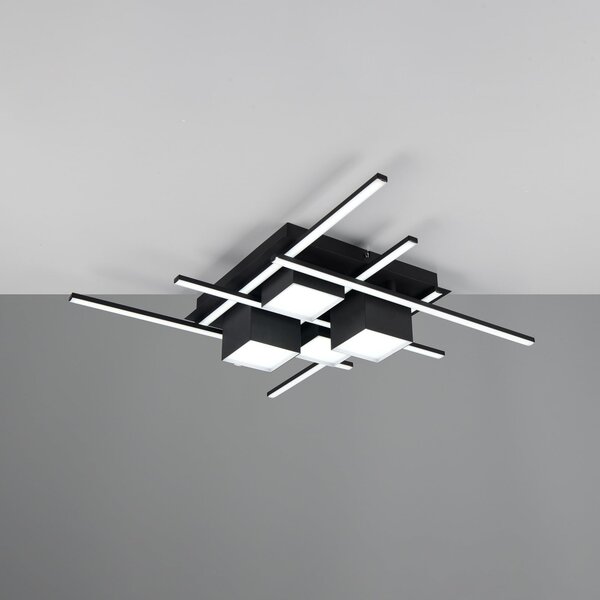 Trio Lighting Plafonieră LED Roger, negru mat, metal, CCT, telecomandă., reglabil, Negru, Camera de zi / sufragerie, Metal, Modern