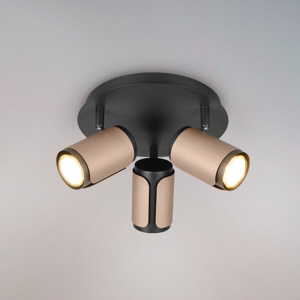 Trio Lighting Spot de tavan Gillan, cafea, 3 becuri, rotund, metal, GU10, reglabil, Maro / Rugină, Camera de zi / sufragerie, Metal, Modern