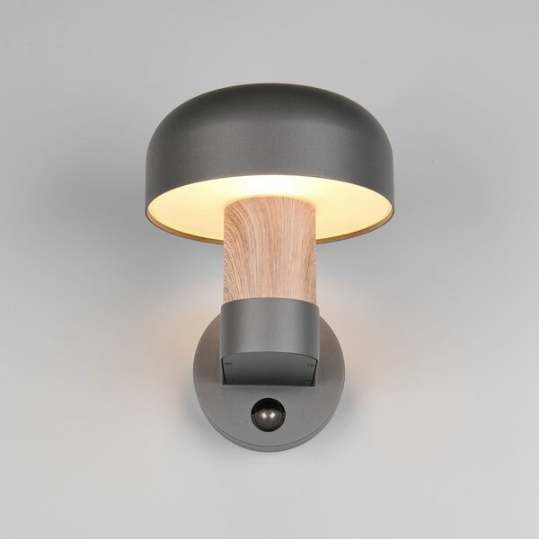 Trio Lighting Aplică de exterior Fraser cu senzor, gri/aspect lemn, aluminiu IP54 E27, Lemn, Aluminiu
